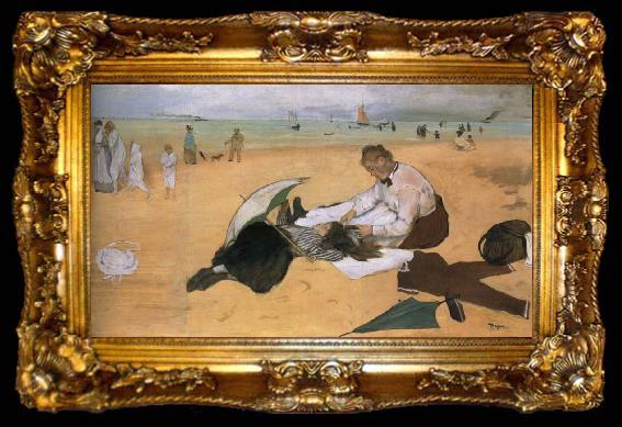 framed  Edouard Manet On the beach,Boulogne-sur-Mer, ta009-2